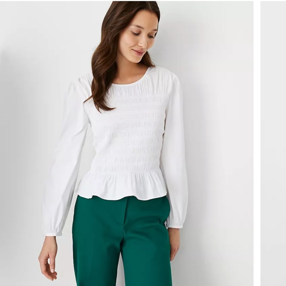 NWT Ann Taylor Smocked Peplum Top Blouse